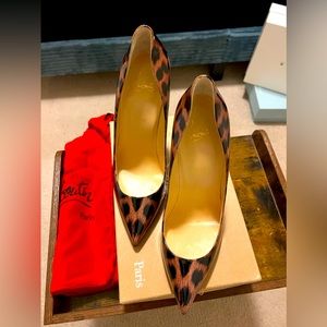 Christian Louboutin Pigalle Follies 100 Leopard-Print Patent Leather Pumps.US 10